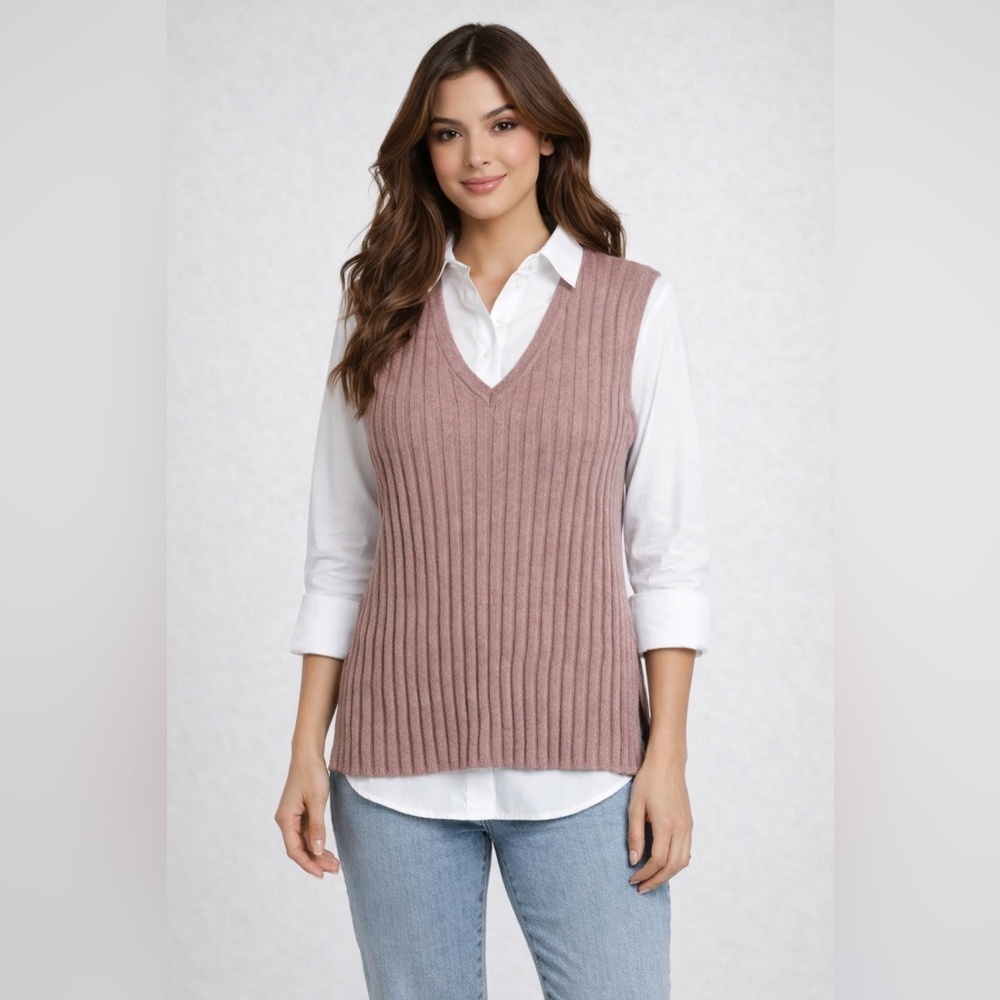 Free People Beach Veda Ribbed Sweater Womens Size Medium Sleeveless Pink Layer - Picture 2 of 11
